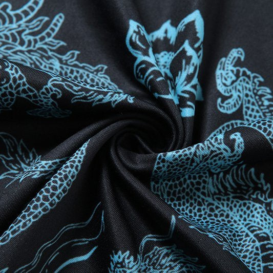 Blue Chinese Dragon & Lotus Flower Party Dress