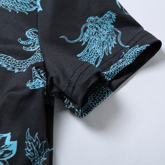 Blue Chinese Dragon & Lotus Flower Party Dress