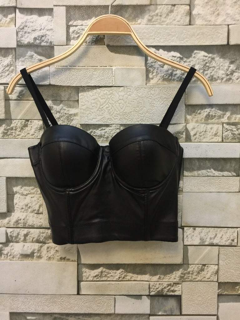 Black PU Underwire Top