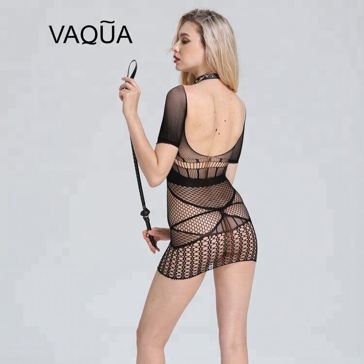 Sexy Lingerie Fishnet body stocking dress short sleeve one size fits 8-18