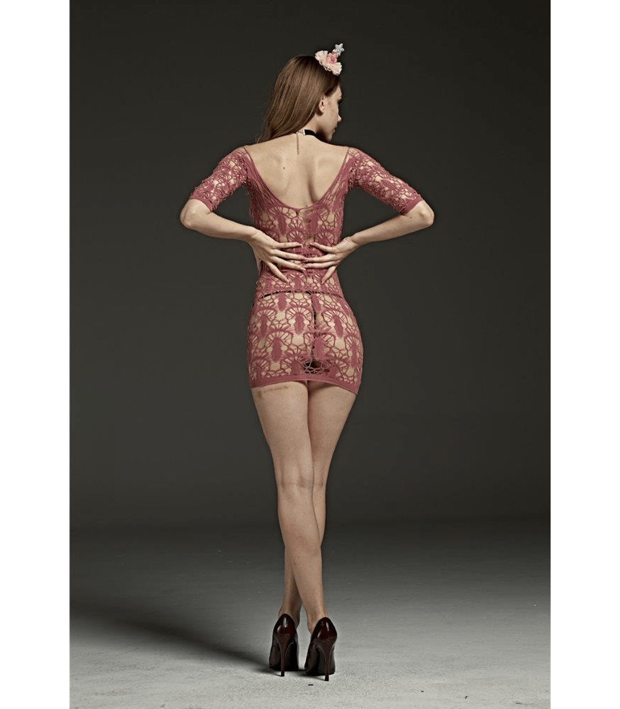 Sexy Lingerie Off shoulder short sleeved body stocking dress lace design