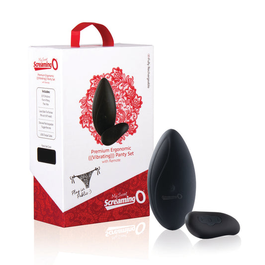 Rechargeable ergonomic remote control vibrating panty set - Black ScreamingO Panty Vibrator