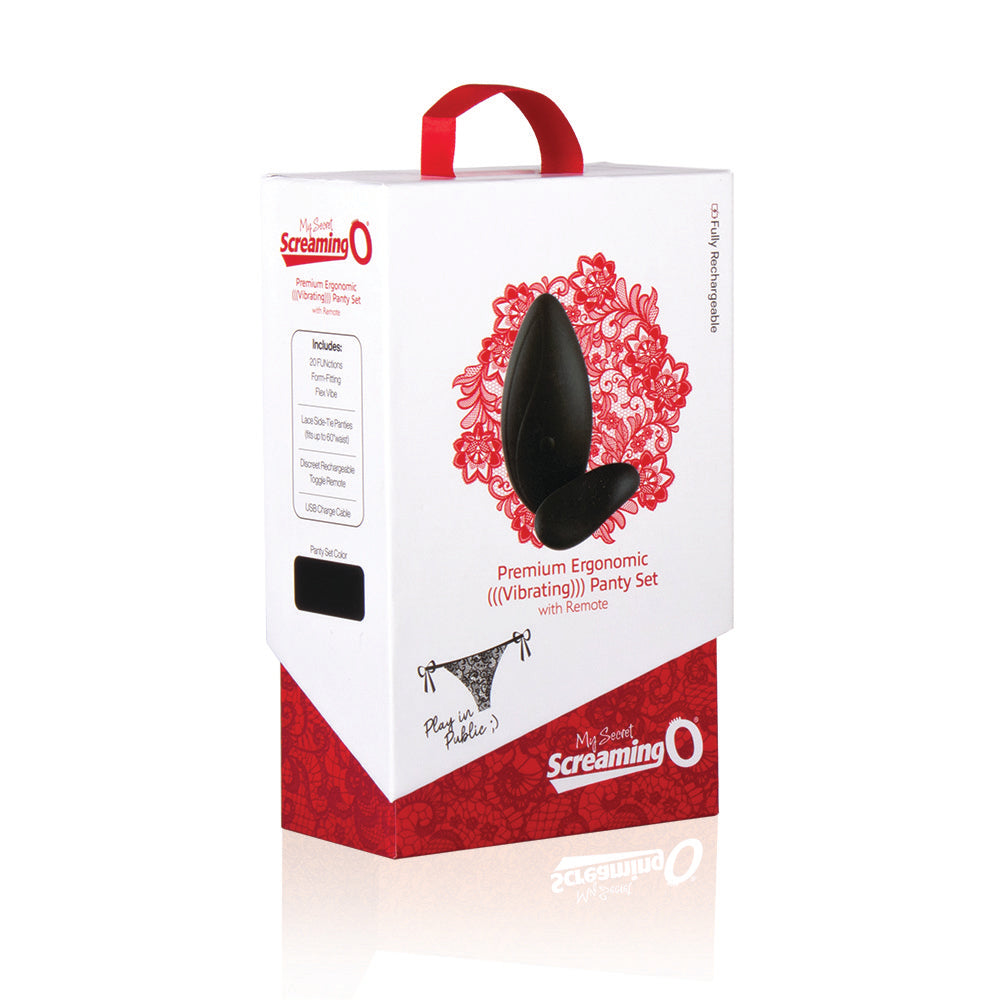 Rechargeable ergonomic remote control vibrating panty set - Black ScreamingO Panty Vibrator