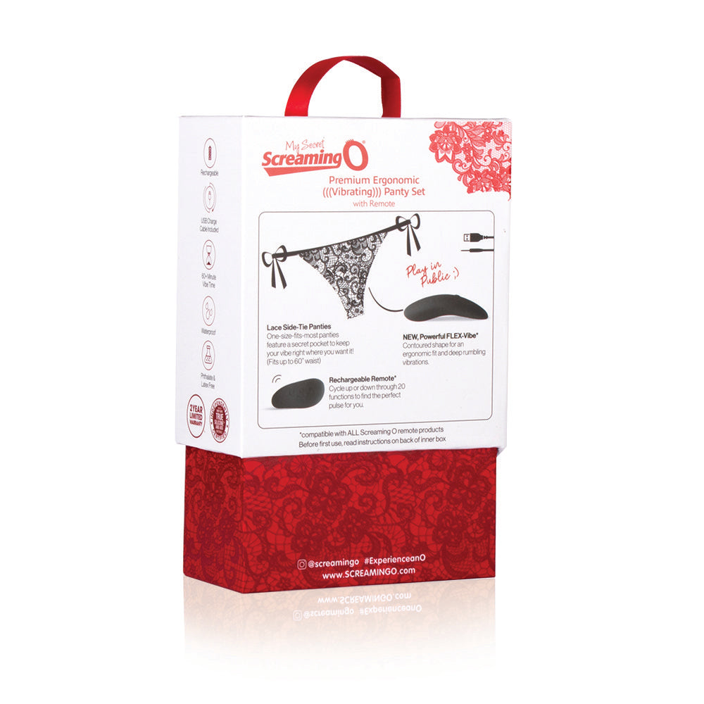 Rechargeable ergonomic remote control vibrating panty set - Black ScreamingO Panty Vibrator