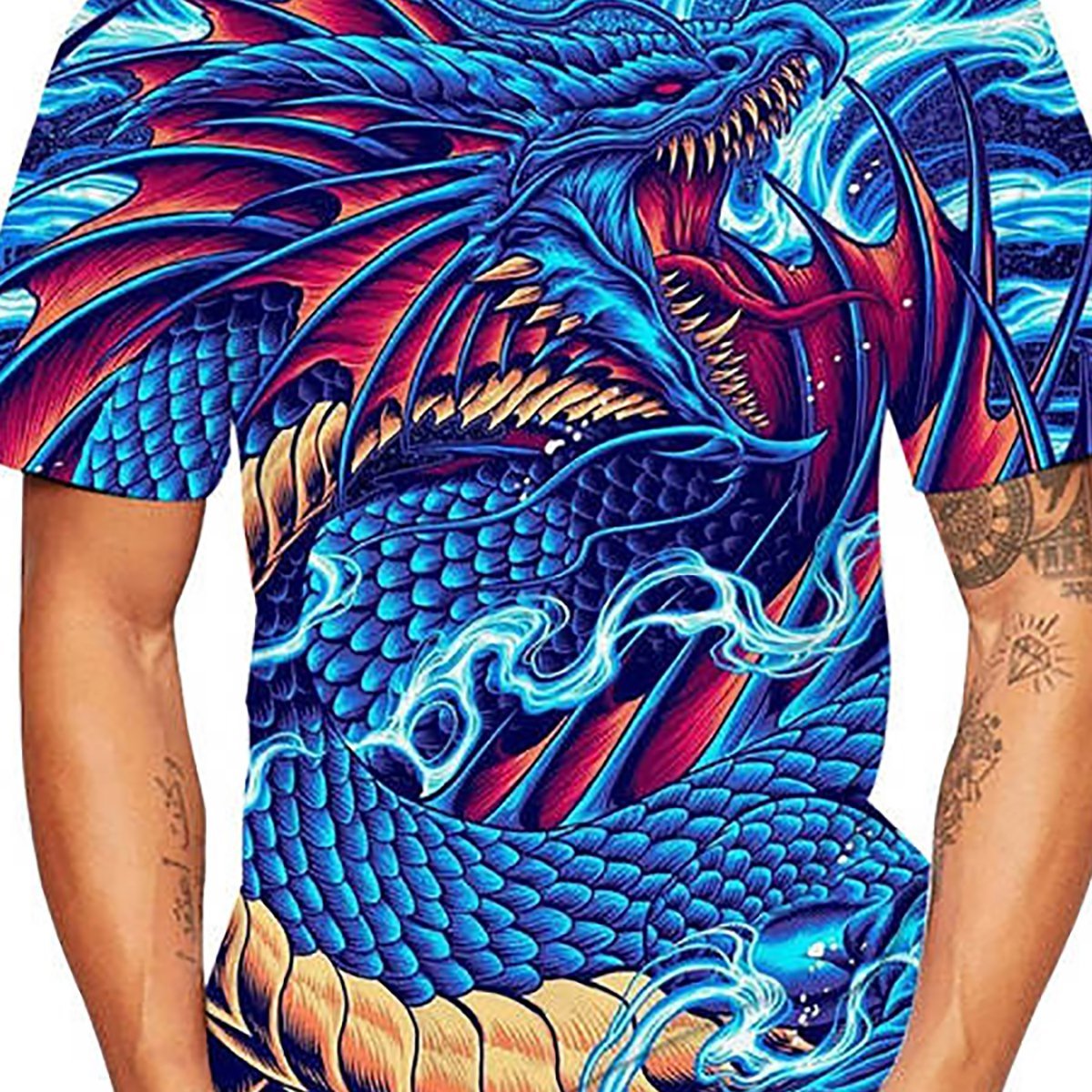 Blue Chinese Dragon Lightning Print Shirt