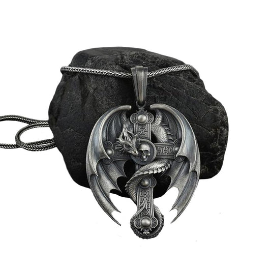 Vintage Alloy Dragon Skull Cross Pendant