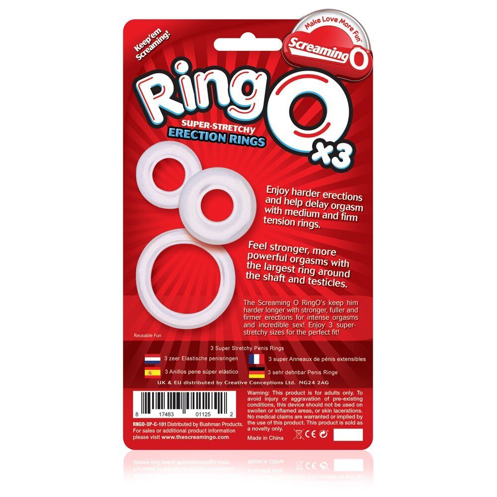 ScreamingO RingO x3 Clear multi pack harder erection cock ring set