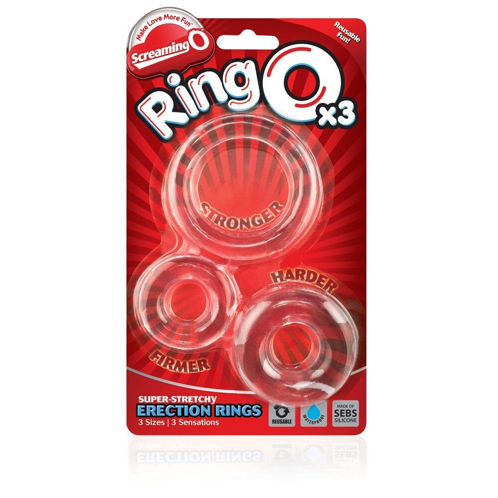 ScreamingO RingO x3 Clear multi pack harder erection cock ring set