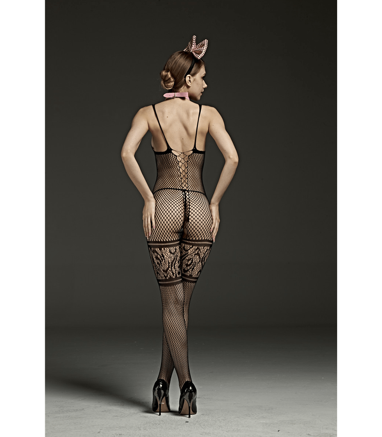 Sexy Lingerie Crutchless wide strap body stocking lace design thigh panels