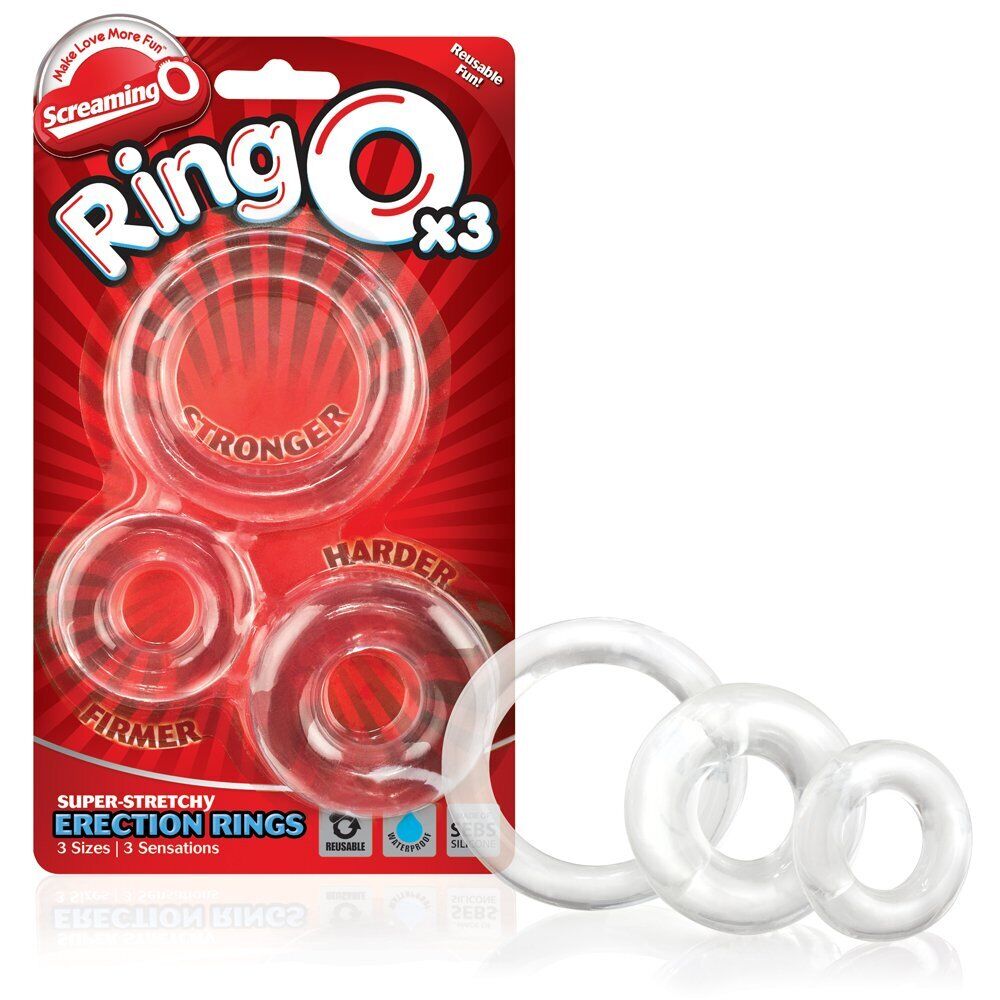 ScreamingO RingO x3 Clear multi pack harder erection cock ring set