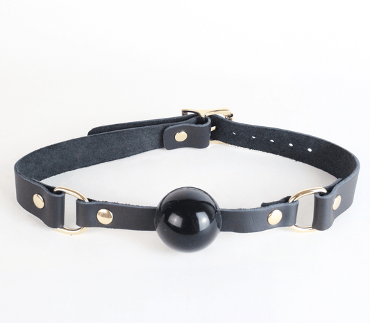 Gold Leather Fetish Bondage BDSM Gag Small Solid Rubber Ball