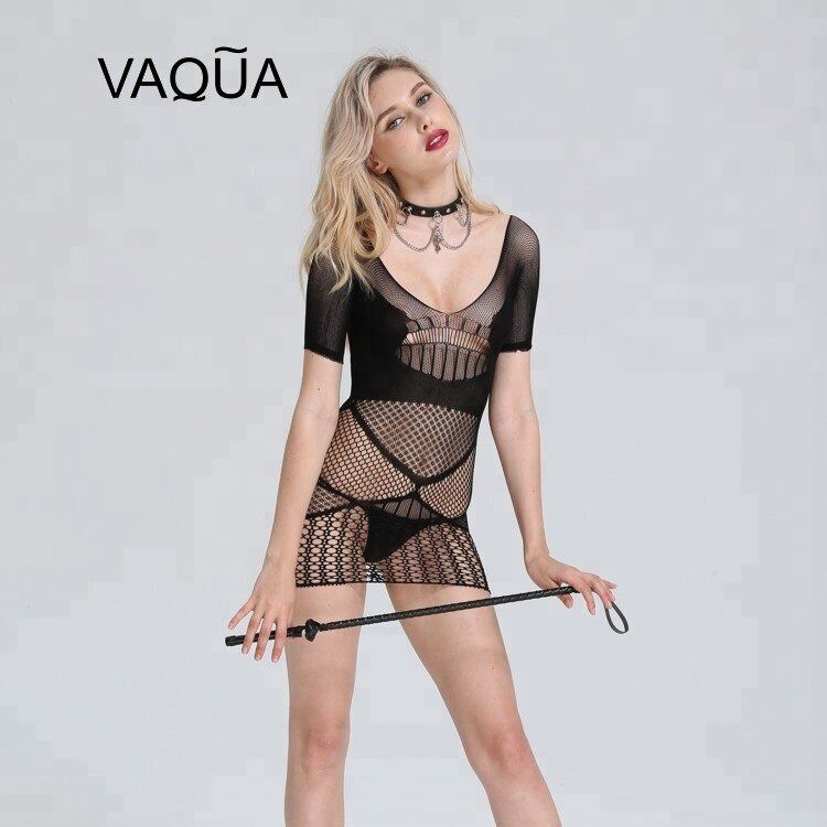 Sexy Lingerie Fishnet body stocking dress short sleeve one size fits 8-18