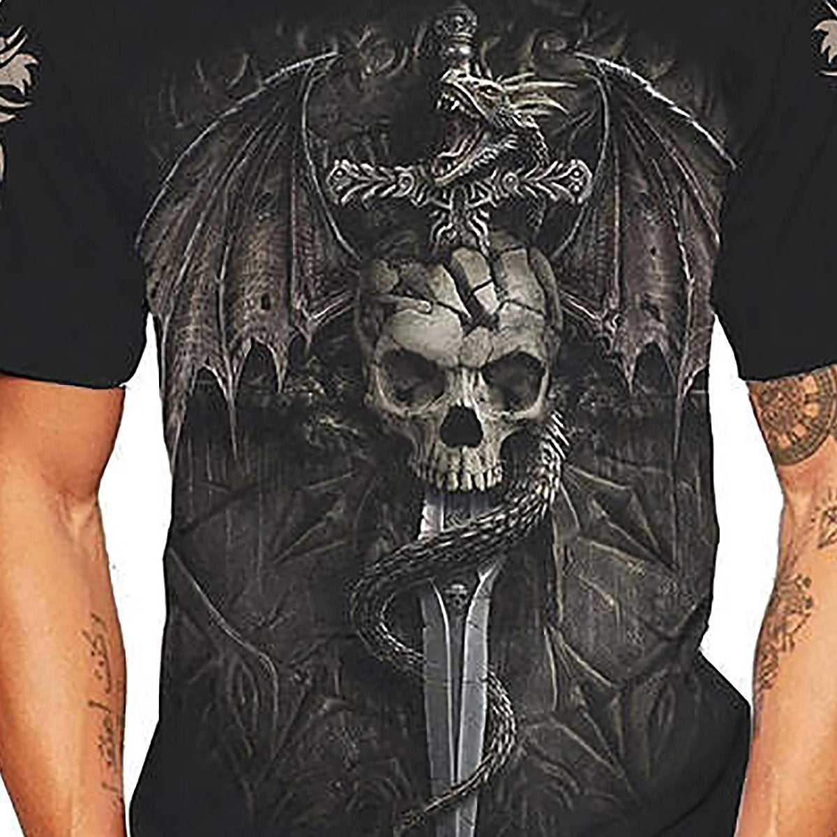 Gothic Dragon Skull Sword Print Shirt