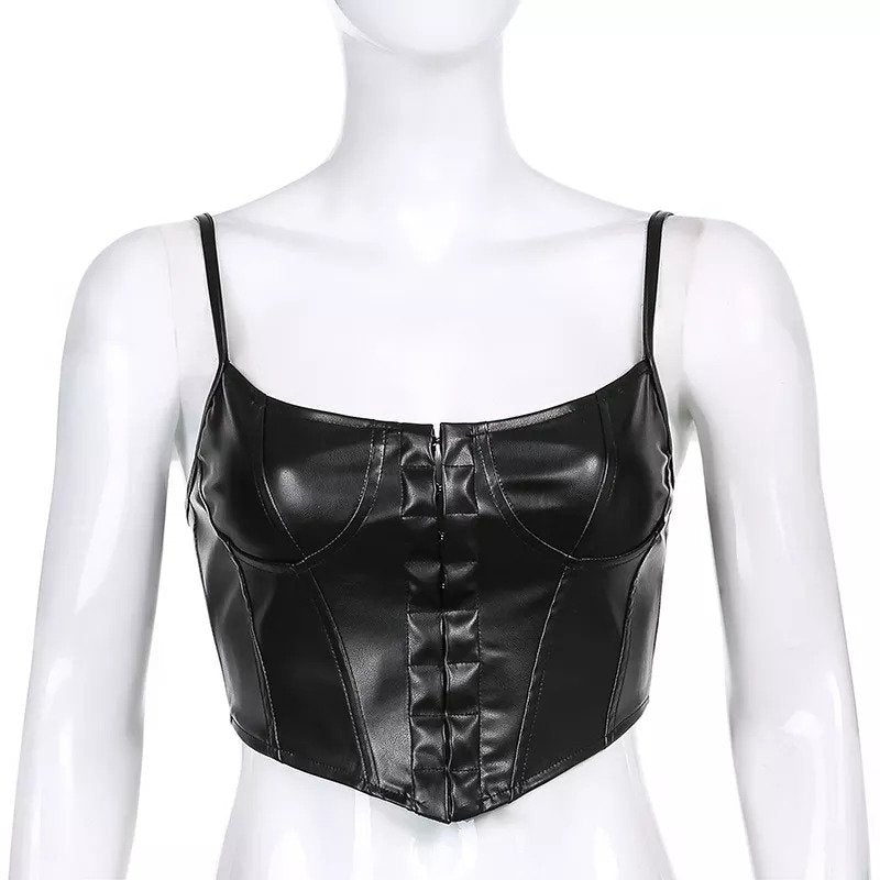 Sexy Black PU Leather Push Up Crop Top