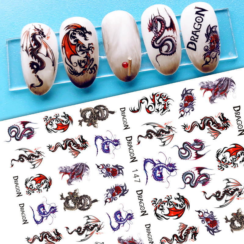 Finger Nail Art Gothic Tribal Chinese Dragon Stickers